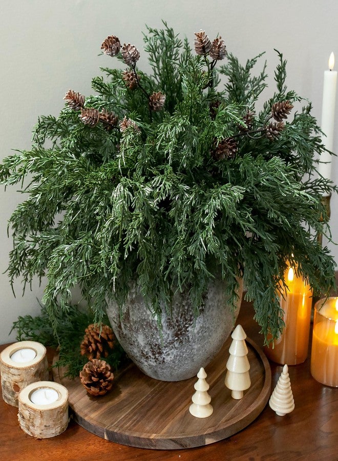 Ivydale Faux Cedar Stems Artificial Norfolk Pine Branches for Christmas Decor, 12 PCS Fake Pine Stems with 2 PCS Pine Cones Branches Real Touch Realistic Faux Greenery for Vases DIY Garland Xmas Table Indoor - Image 1