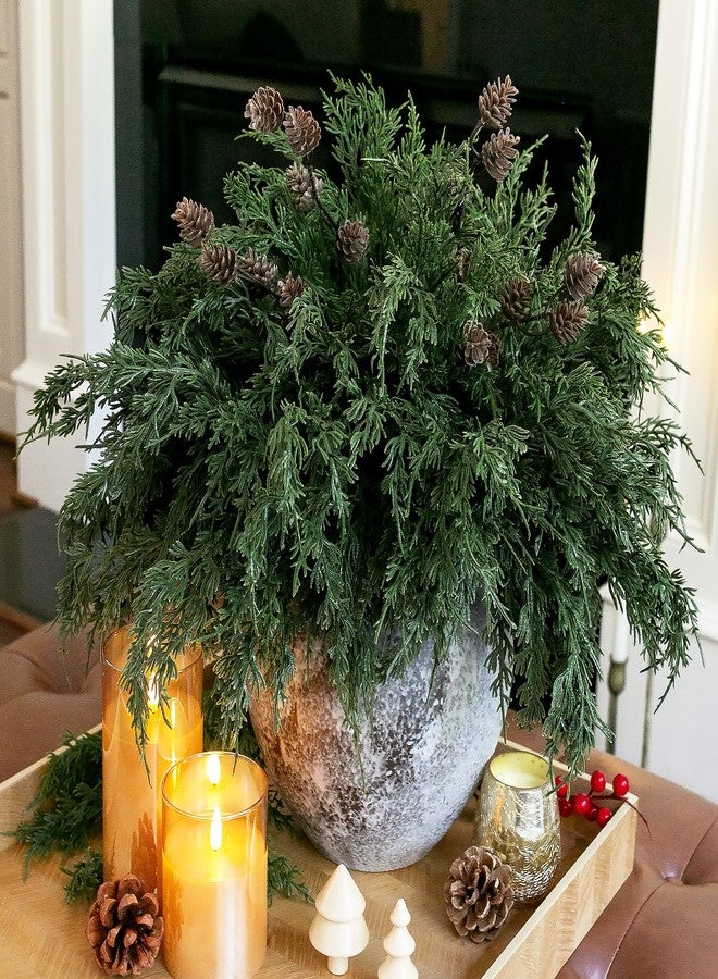 Ivydale Faux Cedar Stems Artificial Norfolk Pine Branches for Christmas Decor, 12 PCS Fake Pine Stems with 2 PCS Pine Cones Branches Real Touch Realistic Faux Greenery for Vases DIY Garland Xmas Table Indoor - Image 2