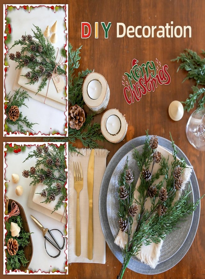 Ivydale Faux Cedar Stems Artificial Norfolk Pine Branches for Christmas Decor, 12 PCS Fake Pine Stems with 2 PCS Pine Cones Branches Real Touch Realistic Faux Greenery for Vases DIY Garland Xmas Table Indoor - Image 4