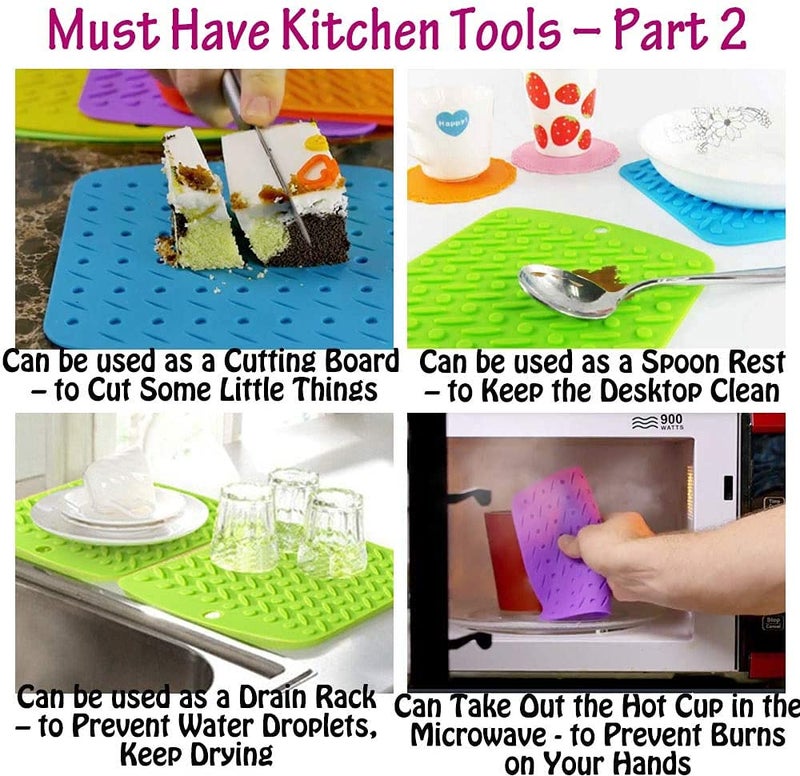 we3 Silicone Trivet Mats, trivets for hot pots and Pans, Extra Thick Hot Pads for Kitchen, Multi-Purpose Pot Holder, Non-Slip Jar Opener (Multicolor, Pack of 4) - Image 5