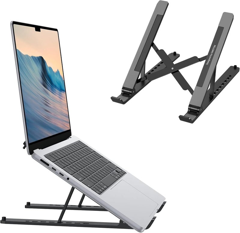 Omoton Laptop Stand, Laptop Stand for Desk Ergonomic 7-Levels Angles Adjustable Computer Stand, Portable ABS Laptop Riser Holder Compatible with All Laptops and iPad（10-15.6"） - Image 1