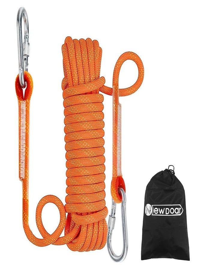 NewDoar Climbing Rope 8(5/16in),10mm (3/8in), High Strength Accessory Cord Rope with 2 Steel Hooks, for Outdoor Rescue Rappelling Rope Down Cliffs ledges Safety Escape Tow Strap Equipment(Orange) - Image 1