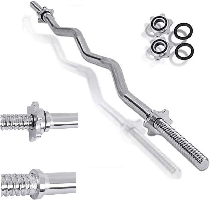PRIME TAG Chrome Curl Barbell 47-Inch – Diamond Knurled Weight Bar with Ring Collars for Home Gym, Weightlifting & Strength Training - Image 1