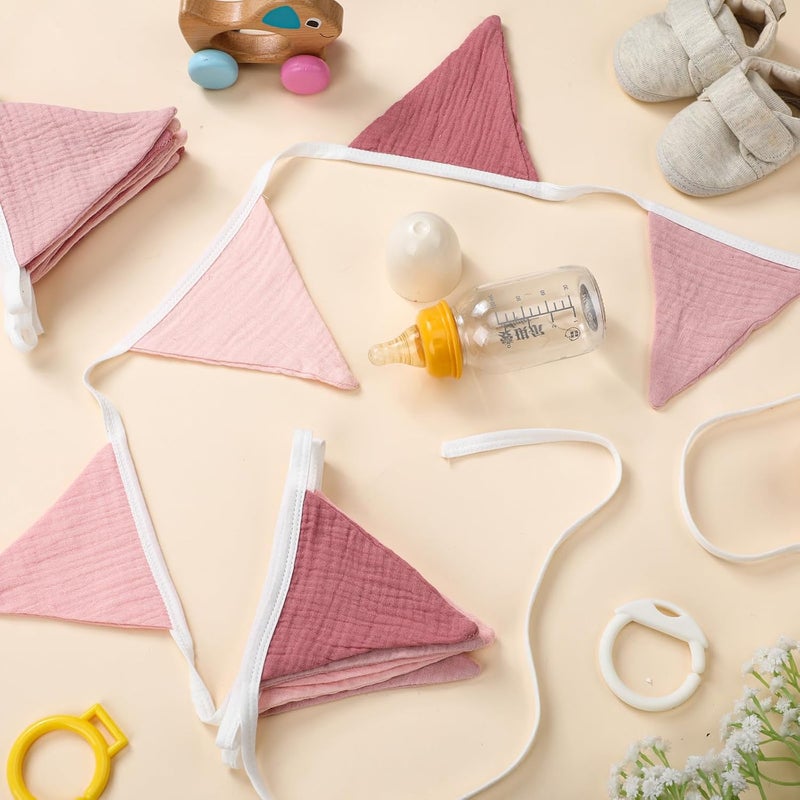 Oudain 2 Pcs Pennant Banner Flags Nursery Garland Triangle Bunting Flags Playroom Wall Decor Banner for Nursery Baby Shower Birthday Boho Wedding Party Event, Each 7.75 ft(Pink Color) - Image 3
