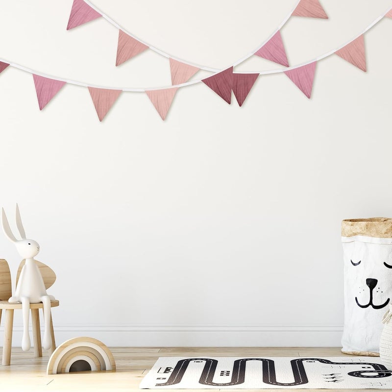 Oudain 2 Pcs Pennant Banner Flags Nursery Garland Triangle Bunting Flags Playroom Wall Decor Banner for Nursery Baby Shower Birthday Boho Wedding Party Event, Each 7.75 ft(Pink Color) - Image 4