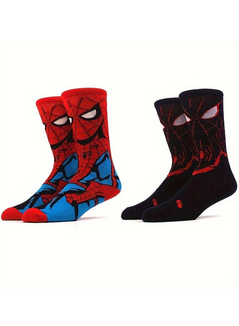 2 Pairs Of Men's Trendy Cartoon Anime Pattern Crew Socks  - Image 1