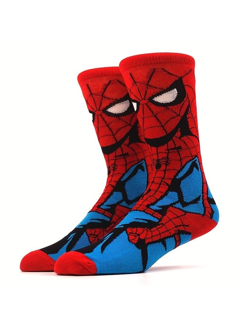 2 Pairs Of Men's Trendy Cartoon Anime Pattern Crew Socks  - Image 2