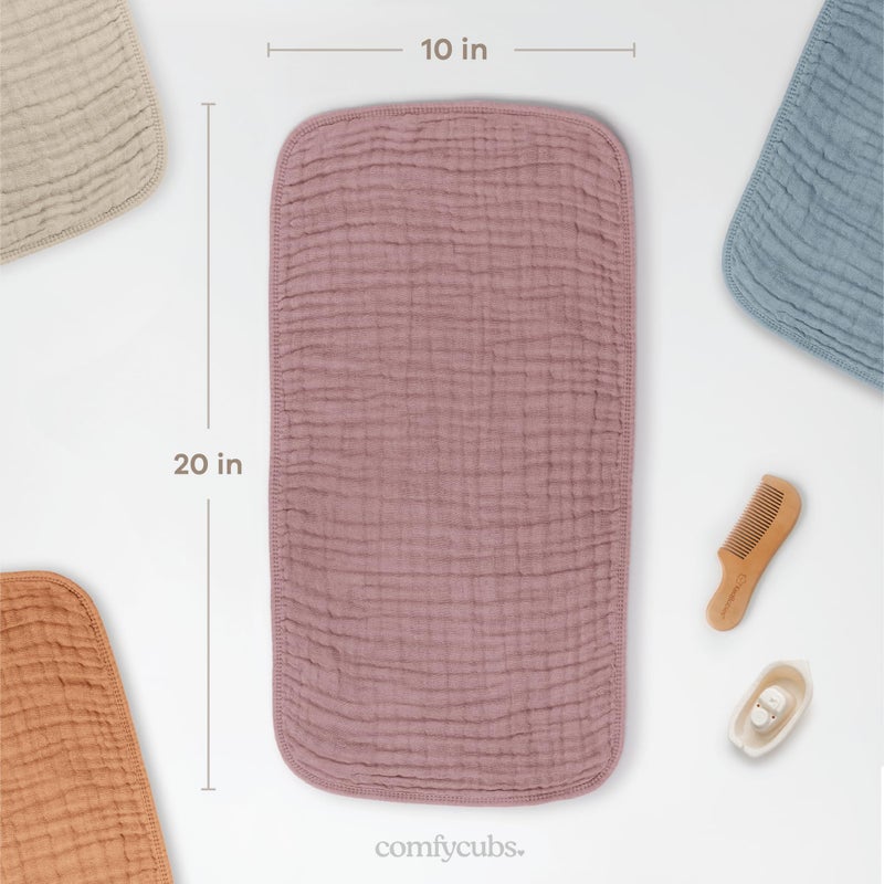 Comfy Cubs مناديل تجشؤ مريحة من كومفي كابس 20" × 10"، عبوة من 10 - كبيرة، 6 طبقات، فائقة الامتصاص 100% قطن لزلال الأطفال والفوضى - مناديل تجشؤ ناعمة وآمنة ولطيفة للأطفال الأولاد والبنات - متعددة الألوان للبنات - Image 3