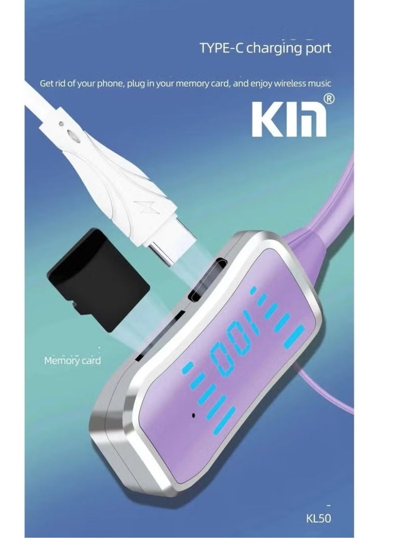 KIN KL50 Bluetooth Neckband Earphones – 48H Playtime, LED Display, TF Card Slot - Image 2