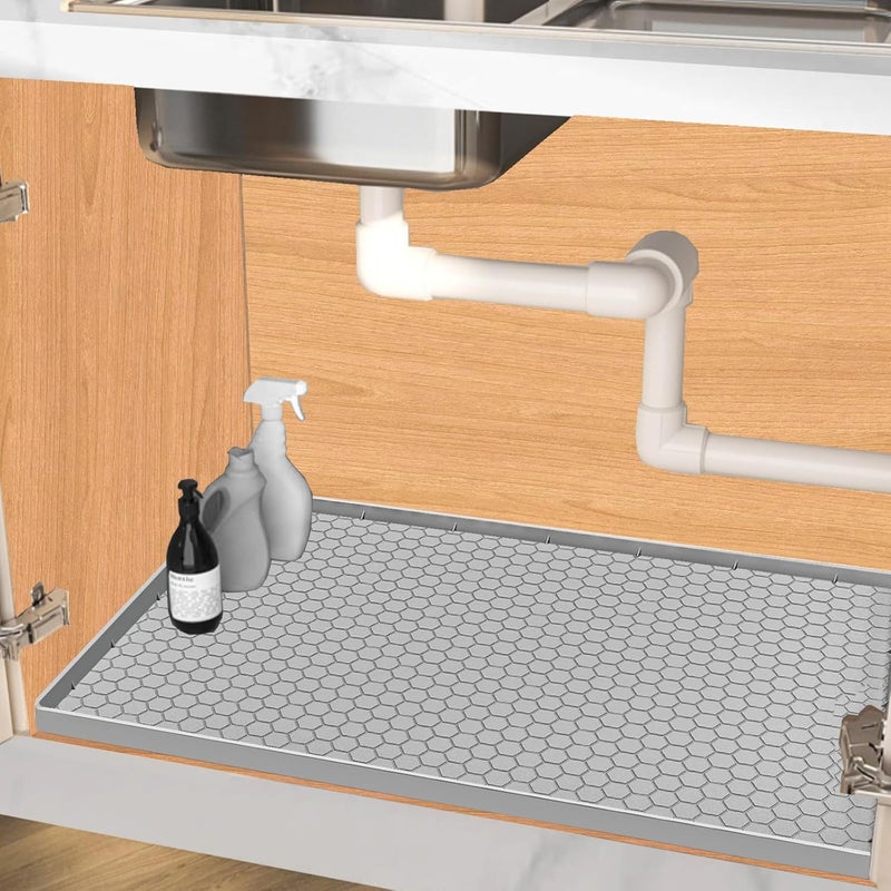 Jacooxi Under Sink Mat 25 x 19, Silicone Under Sink Mats for Kitchen Waterproof, Under Sink Liner, Easy to Clean Bathroom Cabinet Mat Organizers and Storage, Light Grey - Image 1