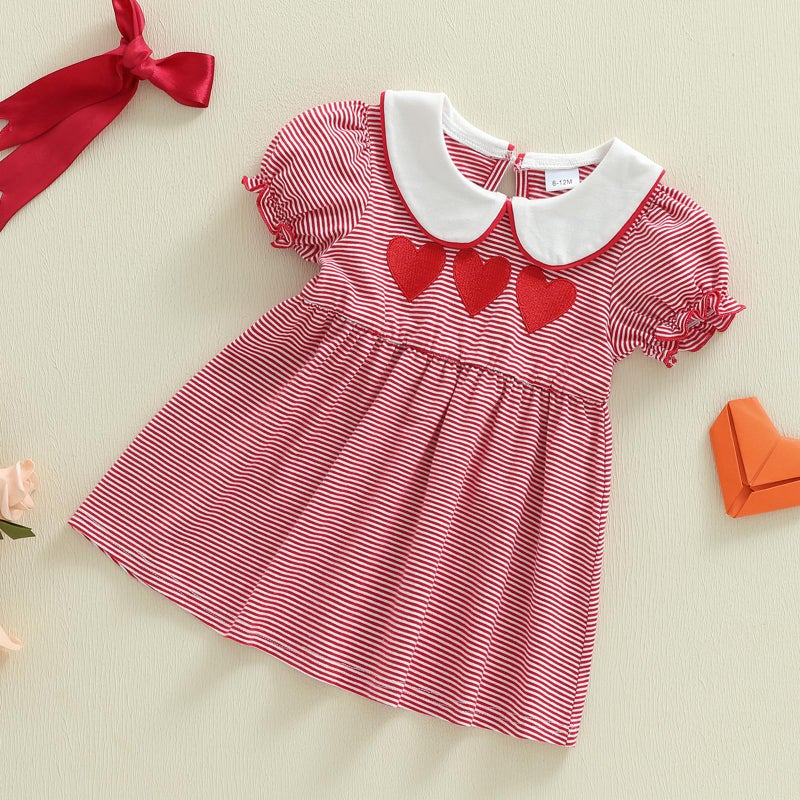 Mieeyali Toddler Baby Girls Valentines Day Dress for Girls Heart Dress Collared Smocked Bubble Dresses Short Sleeve Outfit (Red Valentine P, 2-3 Years) - Image 4