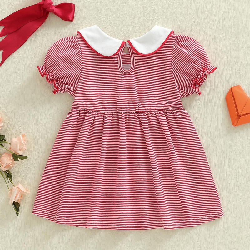 Mieeyali Toddler Baby Girls Valentines Day Dress for Girls Heart Dress Collared Smocked Bubble Dresses Short Sleeve Outfit (Red Valentine P, 2-3 Years) - Image 5