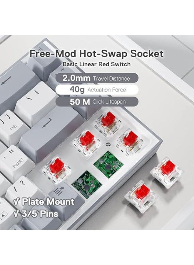 K631 Castor Grey 65% RGB Mechanical Gaming Keyboard – 68-Key Compact Wired Keyboard with Quiet Red Switches, Hot-Swappable Sockets, Dedicated Arrow Keys & Free-Mod Plate-Mounted PCB  - Image 4