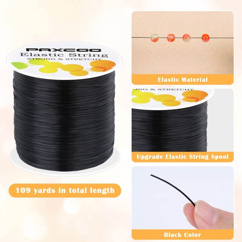 PAXCOO Black Elastic Stretchy String , Paxcoo Stretch Bead Cord for Bracelets, Necklaces, Jewelry Making and Beading Supplies - Image 3