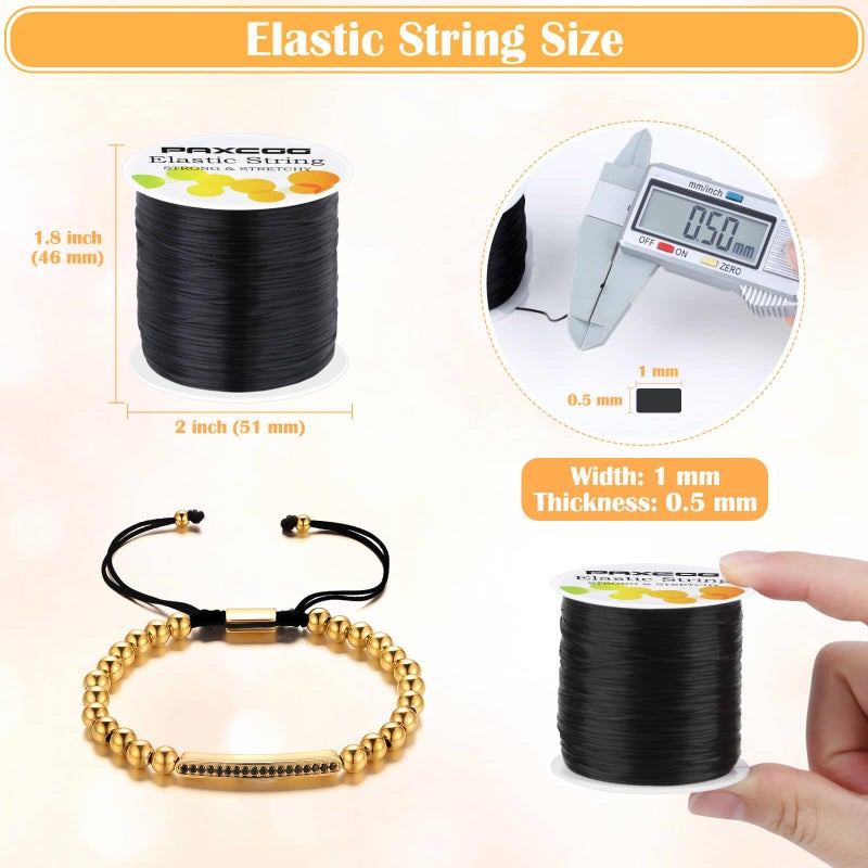 PAXCOO Black Elastic Stretchy String , Paxcoo Stretch Bead Cord for Bracelets, Necklaces, Jewelry Making and Beading Supplies - Image 2