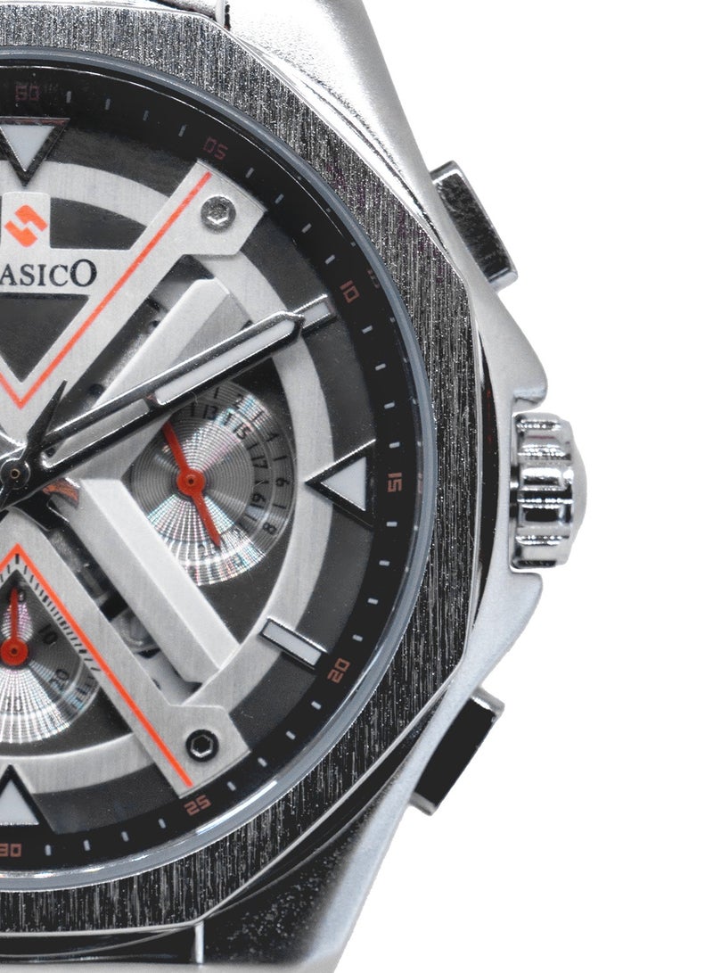 Clasico ساعة كرونوغراف غراندور 6-أيدي – إصدار كرونوغراف من الفولاذ الفضي مع حزام جلد طبيعي – حركة إليت Y121 – تصميم مقاوم للماء - Image 2