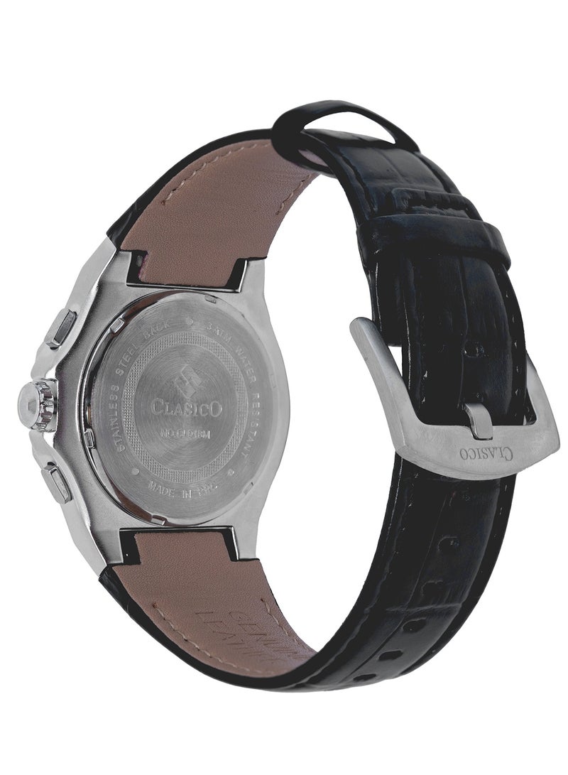 Clasico ساعة كرونوغراف غراندور 6-أيدي – إصدار كرونوغراف من الفولاذ الفضي مع حزام جلد طبيعي – حركة إليت Y121 – تصميم مقاوم للماء - Image 4