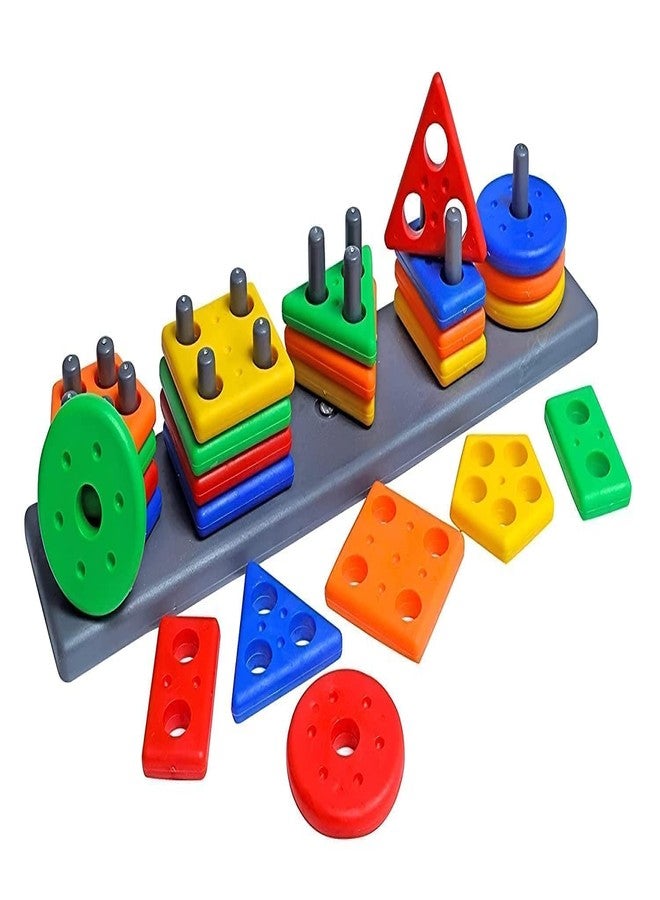 SANTALON Baby Shape Sorting Toy, Colorful Elastic Bands Sensory Shape Sorter Bins with Balls & Blocks, Early Learning Preschool Educational Baby (14 Pcs Shape) (Geometrics Row Shape Sorter) - Image 1