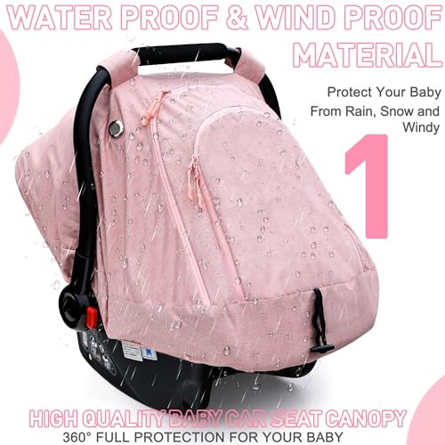 beatoutou Baby Car Seat Cover for BabiesWaterproof Baby Car Seat Cover for GirlsInfant Car Seat Cover Canopy for GirlsWindproof Car Seat Canopy for Girls Keeps Babies Warm and Cozy Pink - Image 3