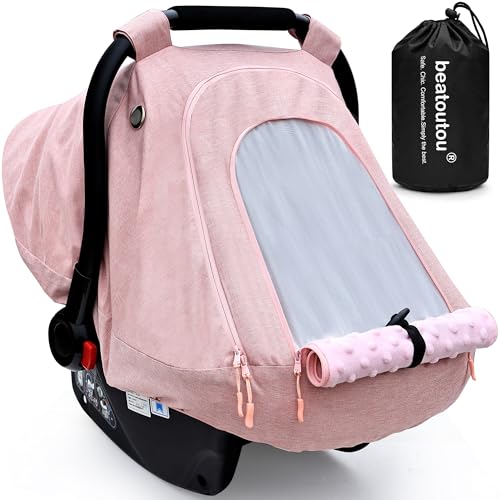 beatoutou Baby Car Seat Cover for BabiesWaterproof Baby Car Seat Cover for GirlsInfant Car Seat Cover Canopy for GirlsWindproof Car Seat Canopy for Girls Keeps Babies Warm and Cozy Pink - Image 1