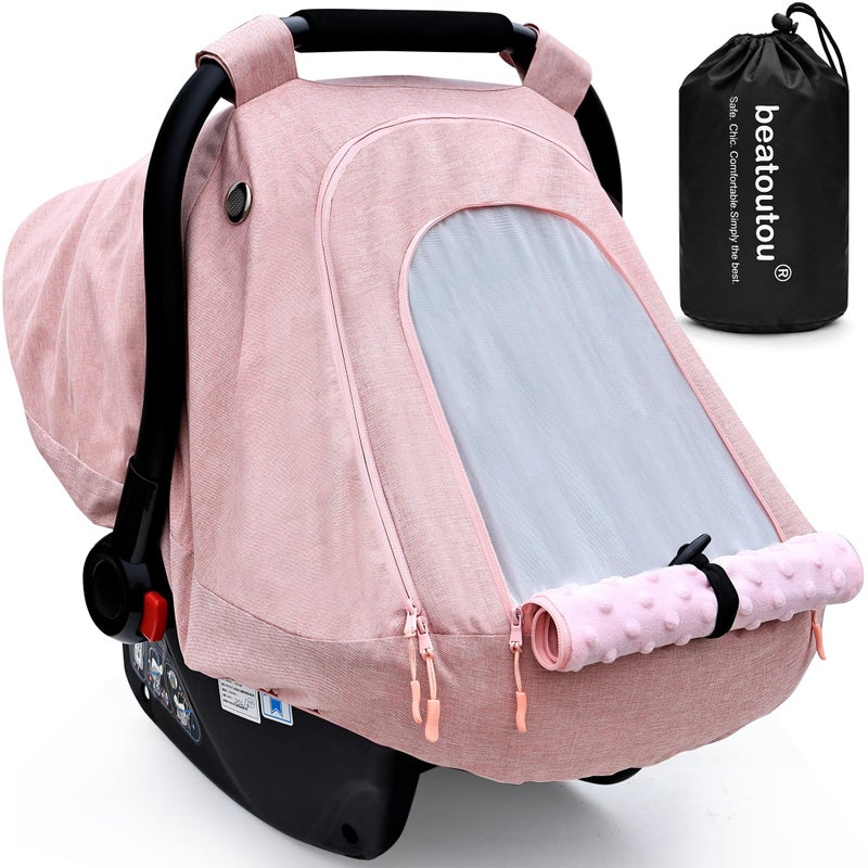 beatoutou Baby Car Seat Cover for BabiesWaterproof Baby Car Seat Cover for GirlsInfant Car Seat Cover Canopy for GirlsWindproof Car Seat Canopy for Girls Keeps Babies Warm and Cozy Pink - Image 2