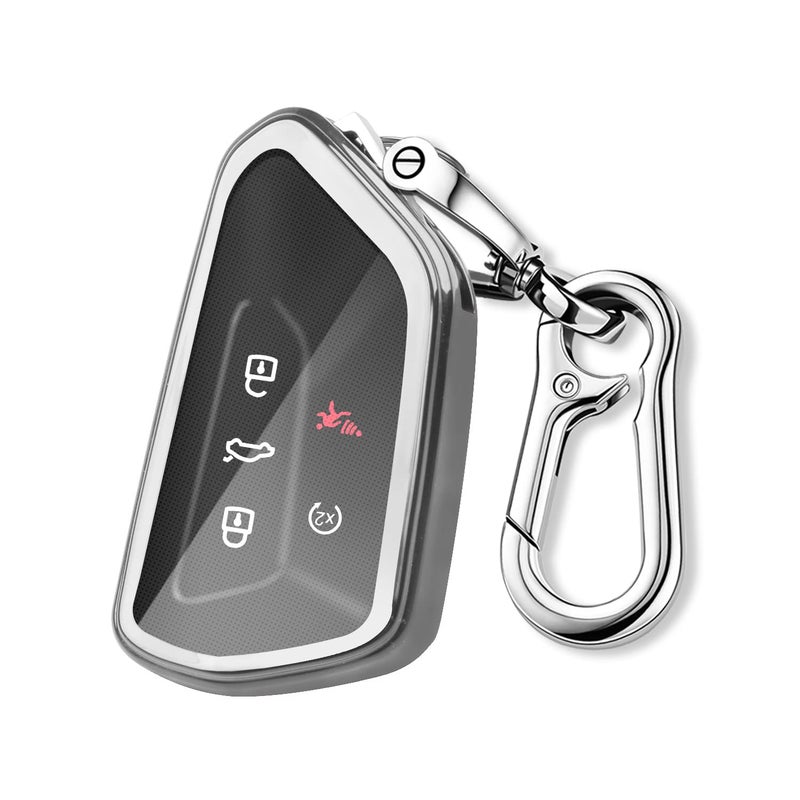 غطاء مفتاح QBUC لفولكس فاجن مع سلسلة مفاتيح، غطاء مفتاح سيارة يناسب VW ID4 ID3 MK8 جولف GTI سيات ليون MK4 سكودا أوكتافيا فضي