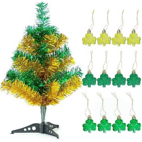 UYEDUJZ St. Patrick's Day Decorations Tree, 17in St Patricks Day Tree with Lucky Shamrocks Ornaments, Small Artificial Green Tabletop Tree for Saint Patricks Day Irish Party Table Centerpieces Decor - Image 1
