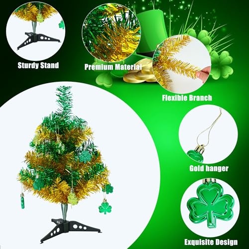 UYEDUJZ St. Patrick's Day Decorations Tree, 17in St Patricks Day Tree with Lucky Shamrocks Ornaments, Small Artificial Green Tabletop Tree for Saint Patricks Day Irish Party Table Centerpieces Decor - Image 3