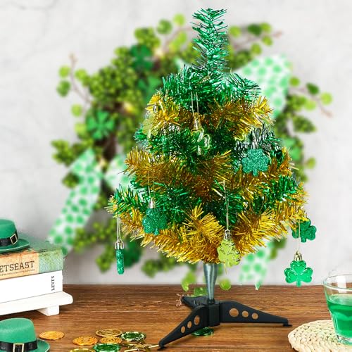UYEDUJZ St. Patrick's Day Decorations Tree, 17in St Patricks Day Tree with Lucky Shamrocks Ornaments, Small Artificial Green Tabletop Tree for Saint Patricks Day Irish Party Table Centerpieces Decor - Image 5
