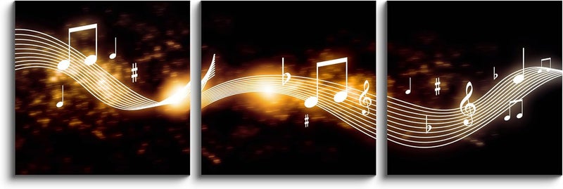 NAN Wind Music Art Print Canvas Music Notes Wall Decor Black and Gold Music Poster for Classroom or Music Room Wall Art Decor (20X20inchx3, music 7) - Image 2