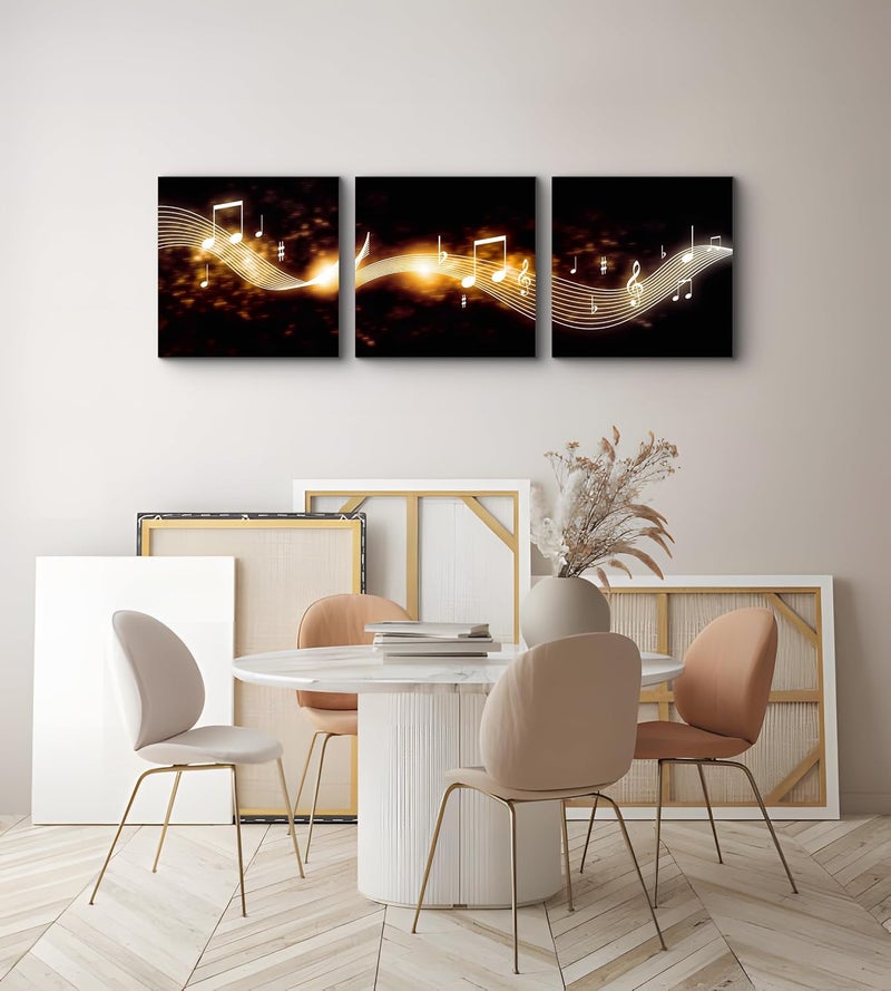 NAN Wind Music Art Print Canvas Music Notes Wall Decor Black and Gold Music Poster for Classroom or Music Room Wall Art Decor (20X20inchx3, music 7) - Image 4