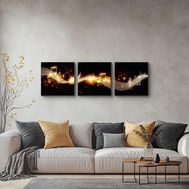 NAN Wind Music Art Print Canvas Music Notes Wall Decor Black and Gold Music Poster for Classroom or Music Room Wall Art Decor (20X20inchx3, music 7) - Image 3