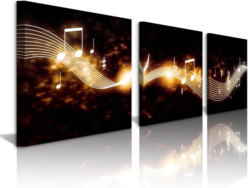 NAN Wind Music Art Print Canvas Music Notes Wall Decor Black and Gold Music Poster for Classroom or Music Room Wall Art Decor (20X20inchx3, music 7) - Image 1