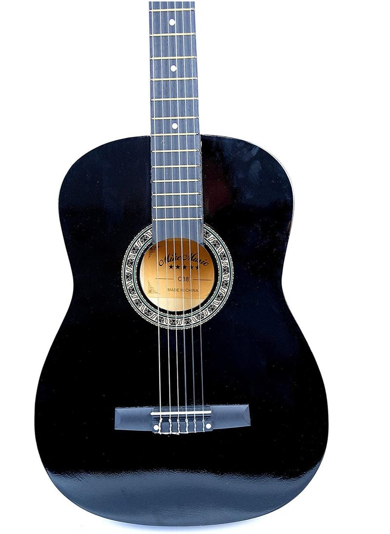 Mike Music 38 inch Nylon-String Classical Guitar with Free Bag/Capo/A Pack of Extra Strings/Picks(C38, Black)  - Image 4