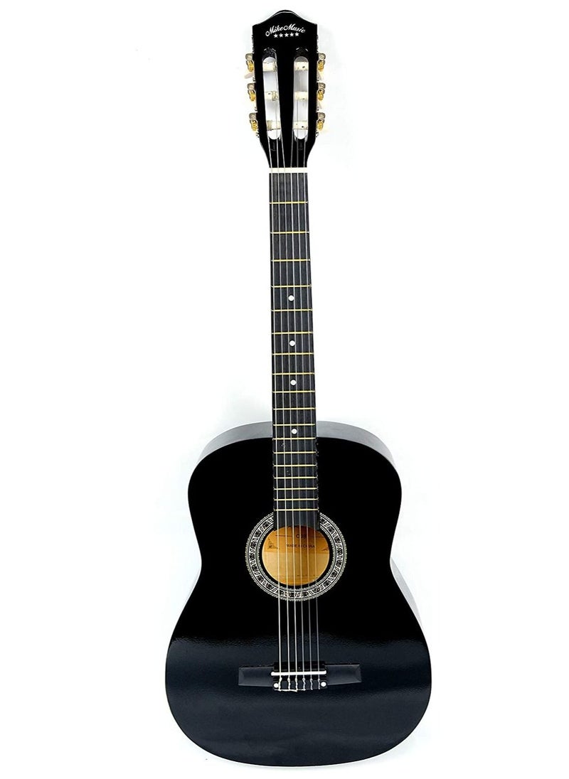 Mike Music 38 inch Nylon-String Classical Guitar with Free Bag/Capo/A Pack of Extra Strings/Picks(C38, Black)  - Image 2
