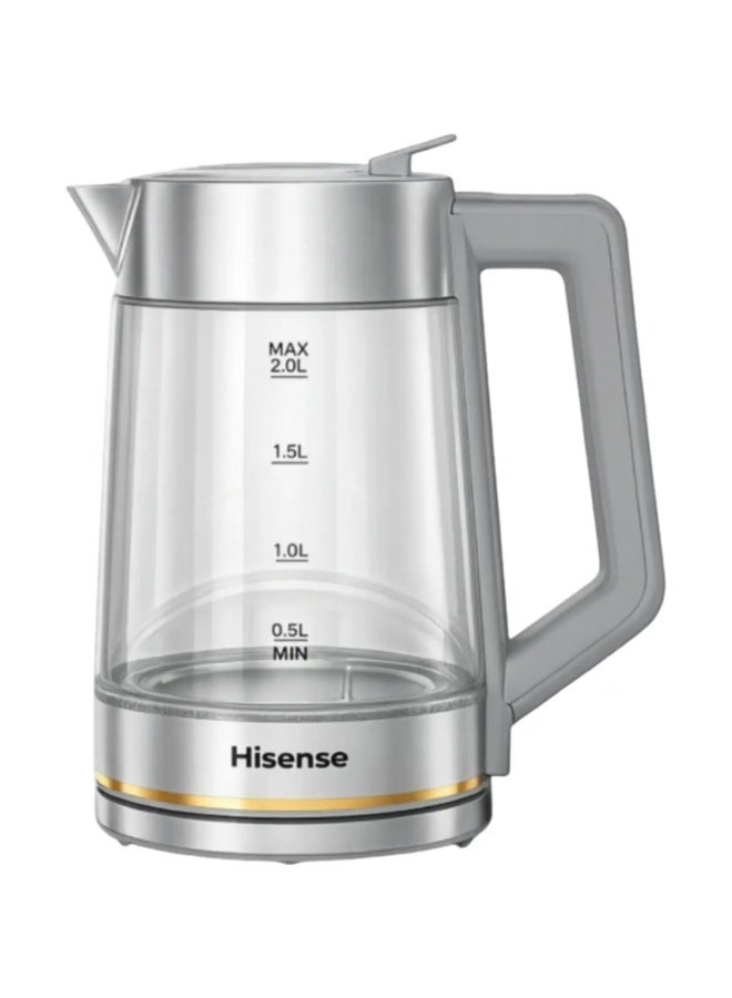 Hisense 2L Glass Electric Kettle 2200W H20KGSS1 Silver & Clear 2 L 2200 W H20KGSS1 Silver/ Clear
