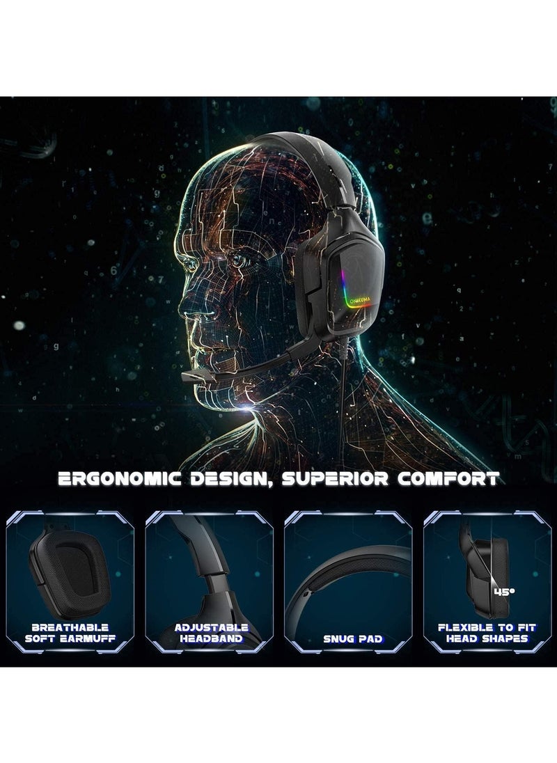 onikuma - ONIKUMA K20 RGB Advanced 4D Gaming Headset - 7.1 Surround Sound - 50MM Driver - Noise Cancelling Mic with Mute & Volume Control - PS4, Xbox One, Switch, PC - Image 1