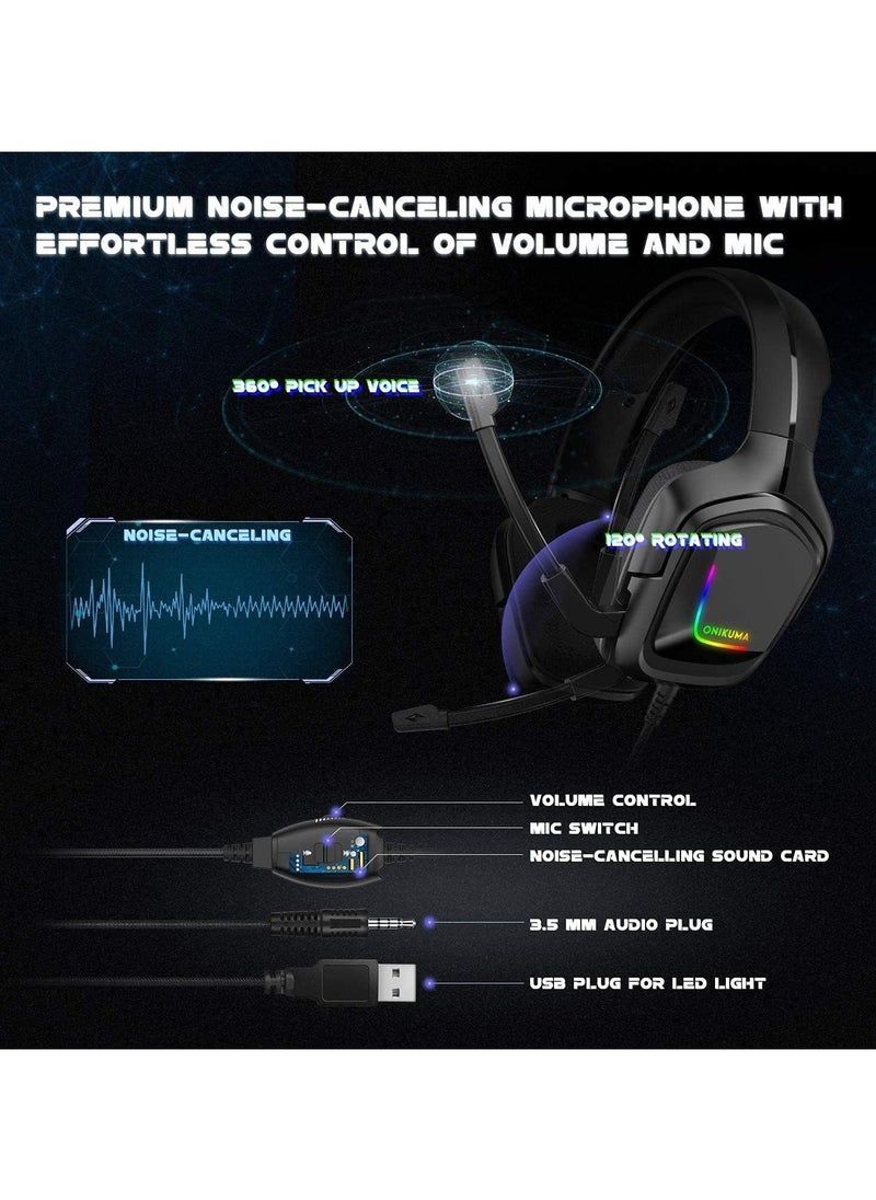 onikuma - ONIKUMA K20 RGB Advanced 4D Gaming Headset - 7.1 Surround Sound - 50MM Driver - Noise Cancelling Mic with Mute & Volume Control - PS4, Xbox One, Switch, PC - Image 1