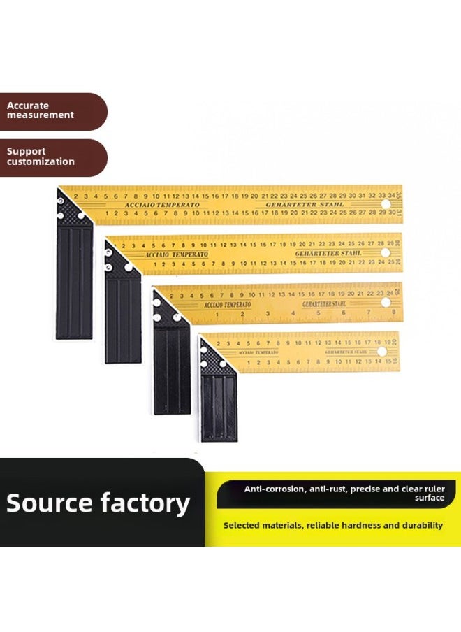 Generic - 90 Degree Angle Measuring Yellow Paint Angle Ruler Aluminum Alloy Angle Ruler Construction Site Measuring Tool Woodworking Square Multi-function Ruler-Model:16"/400mm(CJ-5008) - Image 1