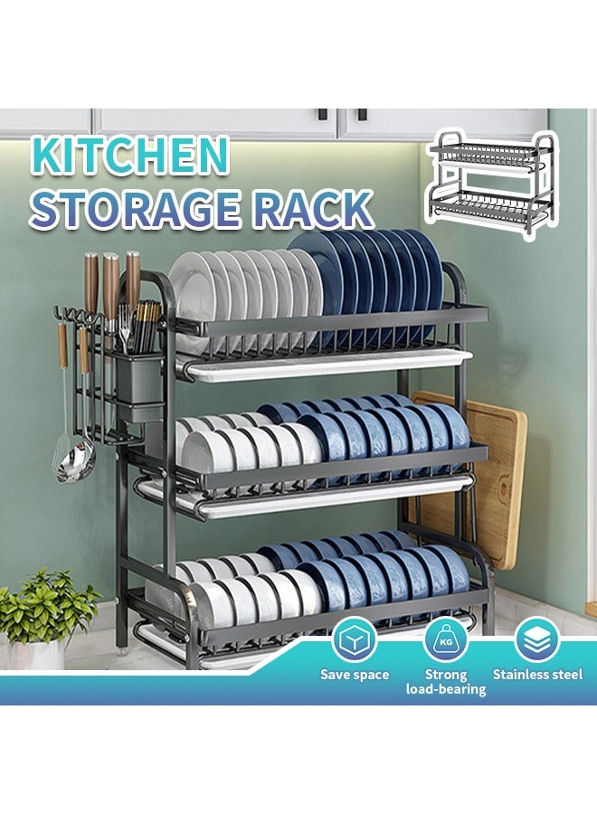 2 Layer Dish Rack for Kitchen Counter, Household Dish Drainer, Dish Drying Rack with Drip Tray and Chopstick Cage, Suitable for Storing Bowls, Plates, and More  - Image 2