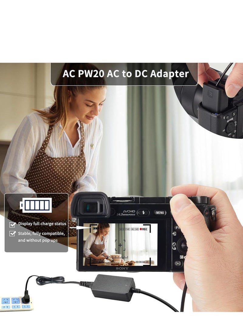 JAJEEK - AC PW20 Power Supply Adapter & NP-FW50 Dummy Battery Kit for Sony Alpha Cameras – Continuous Power for A6500, A6400, A6300, A6100, A6000, A5100, A7 Series, RX10, ZV-E10 - Image 1