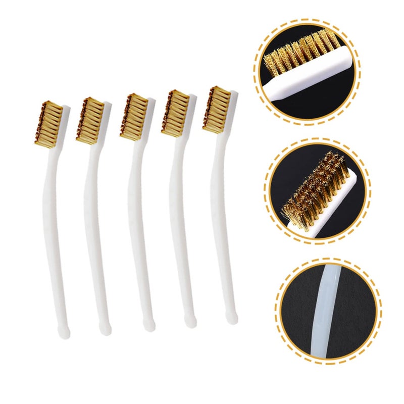 5Pcs Plastic Handle Copper Wire Brush for Welding Rust Cleaning Scratch Removal Tool - Image 5