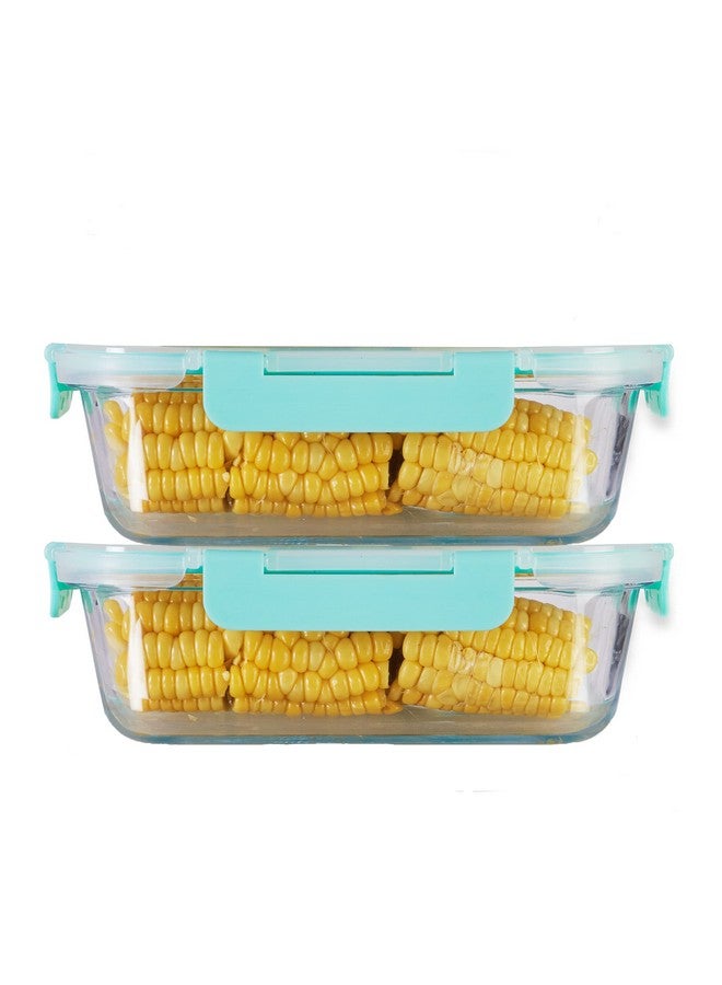 Allo Borosilicate Glass FoodSafe Rectangle Oven Safe Microwave Safe, Leak Proof Food Storage Container with Break Free Detachable Lock, Transparent, 1040ml - Set of 2 - Image 1