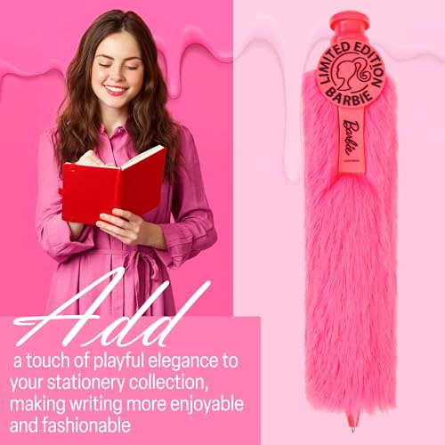 Barbie Retractable Ballpoint Pen Black Ink, Novelty Plush Pen Office Stationery Supplies, Xmas Birthday Gifts for Her - Image 3