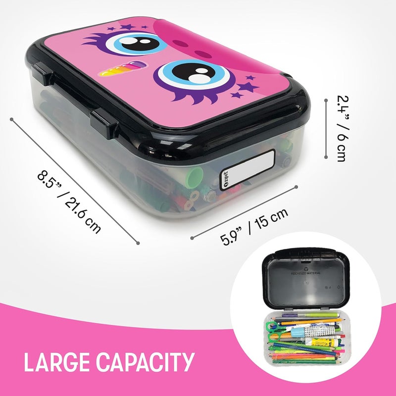 Zipit Recycled Plastic Pencil Box for Girls, Large Capacity Pencil Case for School, Durable Stationery Organizer Box, Pink Unicorn - Image 2
