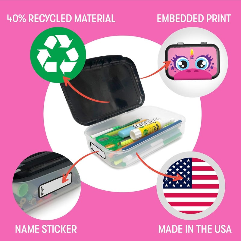 Zipit Recycled Plastic Pencil Box for Girls, Large Capacity Pencil Case for School, Durable Stationery Organizer Box, Pink Unicorn - Image 3