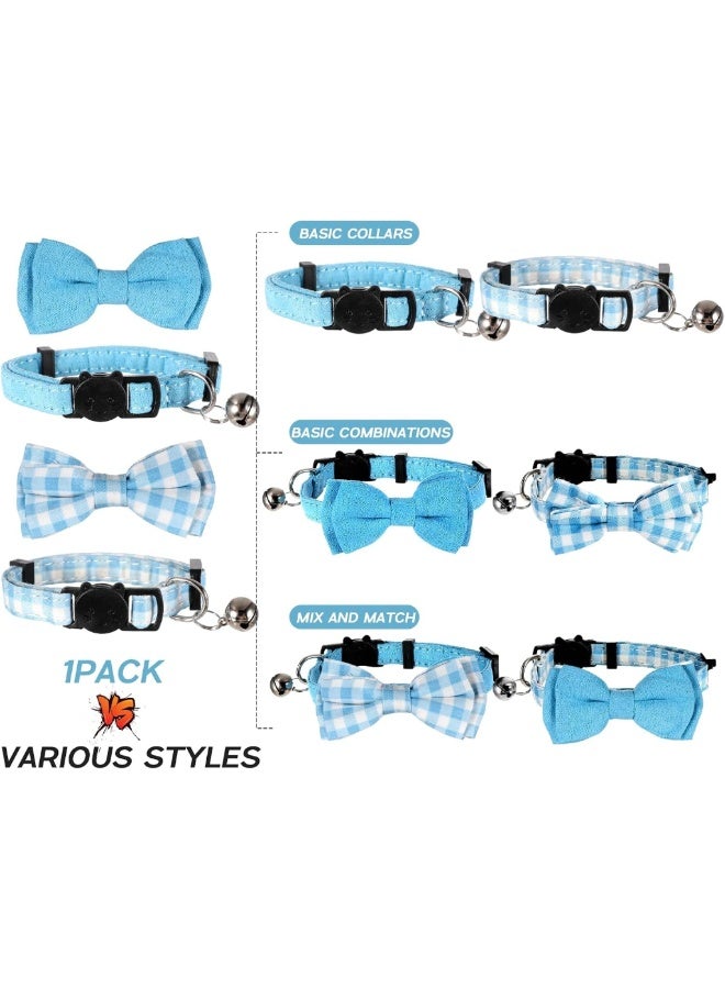 2 Pcs Breakaway Boy Cat Collar with Bell, Adjustable Bow Tie Kitten Collar, Cute Plaid & Solid Color Safety Collar for Small Cats and Puppies - Image 3