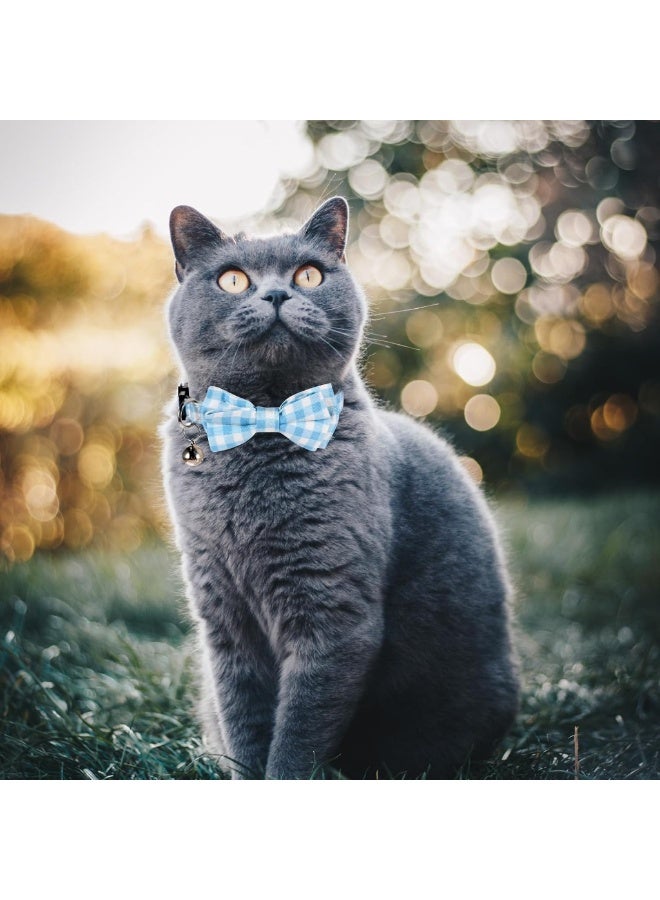 2 Pcs Breakaway Boy Cat Collar with Bell, Adjustable Bow Tie Kitten Collar, Cute Plaid & Solid Color Safety Collar for Small Cats and Puppies - Image 4
