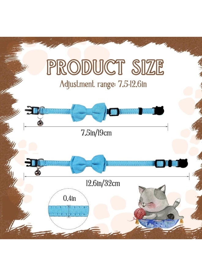 2 Pcs Breakaway Boy Cat Collar with Bell, Adjustable Bow Tie Kitten Collar, Cute Plaid & Solid Color Safety Collar for Small Cats and Puppies - Image 2