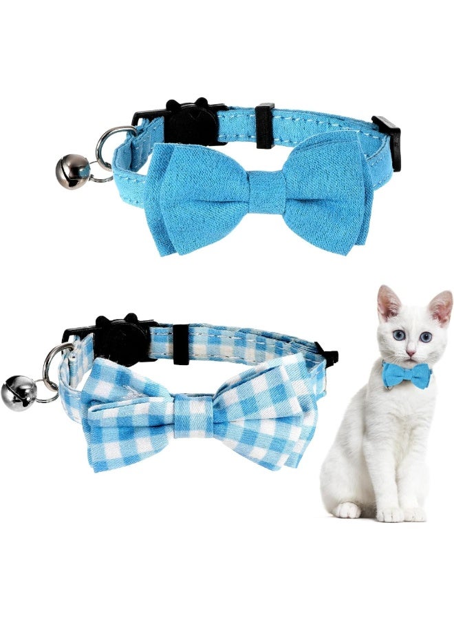 2 Pcs Breakaway Boy Cat Collar with Bell, Adjustable Bow Tie Kitten Collar, Cute Plaid & Solid Color Safety Collar for Small Cats and Puppies - Image 1
